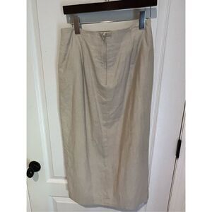 Vintage Fashion Options Long Maxi Kahki Skirt linen and cotton zip back slit